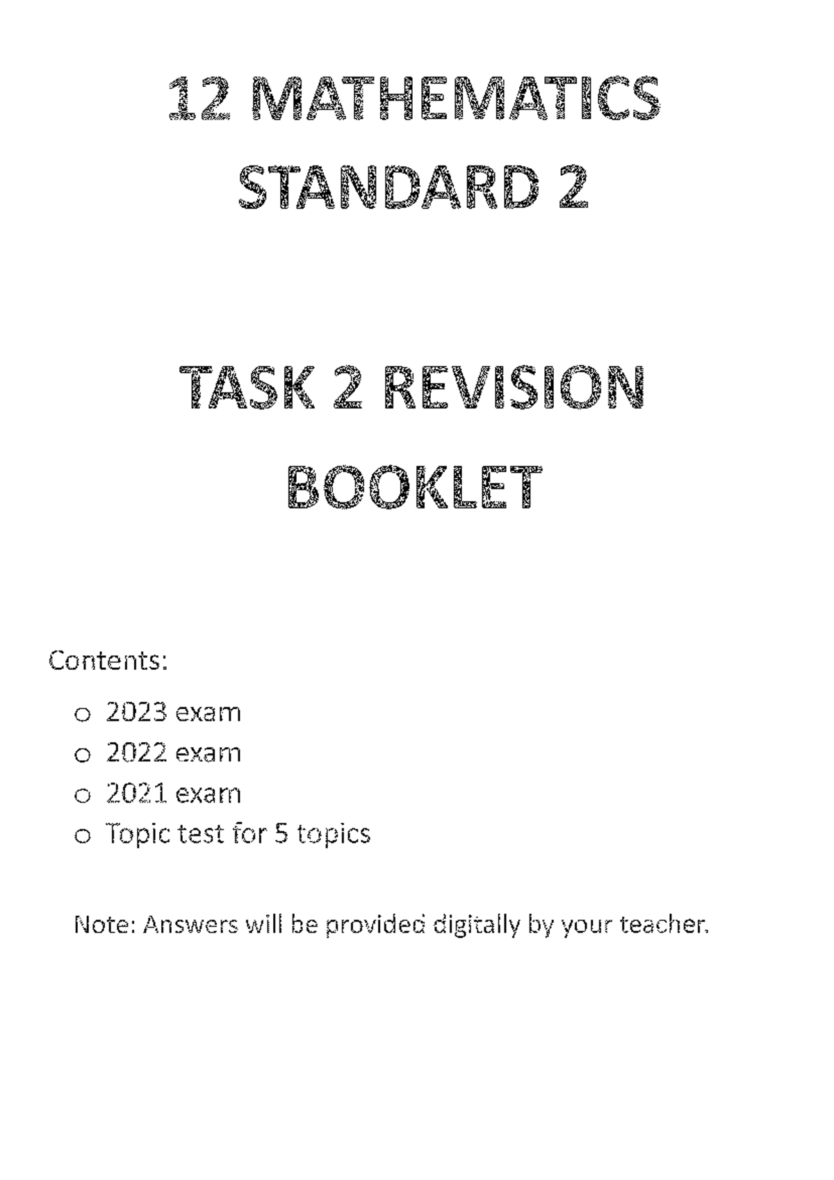 2024 Year 12 Mathematics Standard 2 Task 2 Revision Guide - Studocu