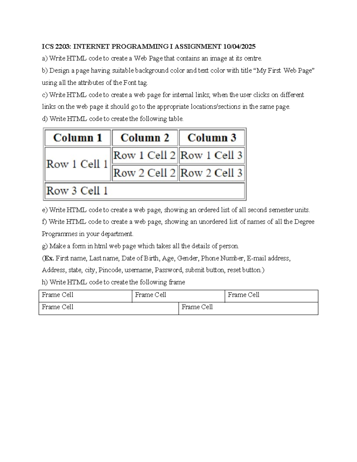 ICS 2203: Internet Programming I HTML Assignment Overview - Studocu