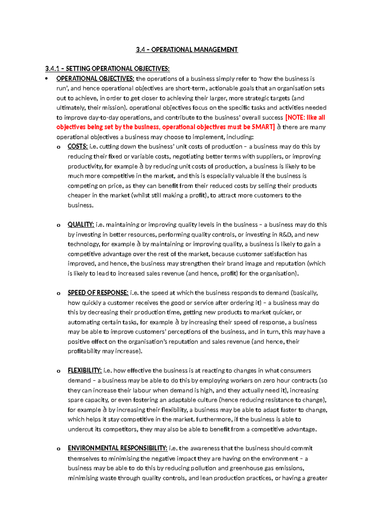 3.4 Operational Management: Setting and Achieving Operational ...