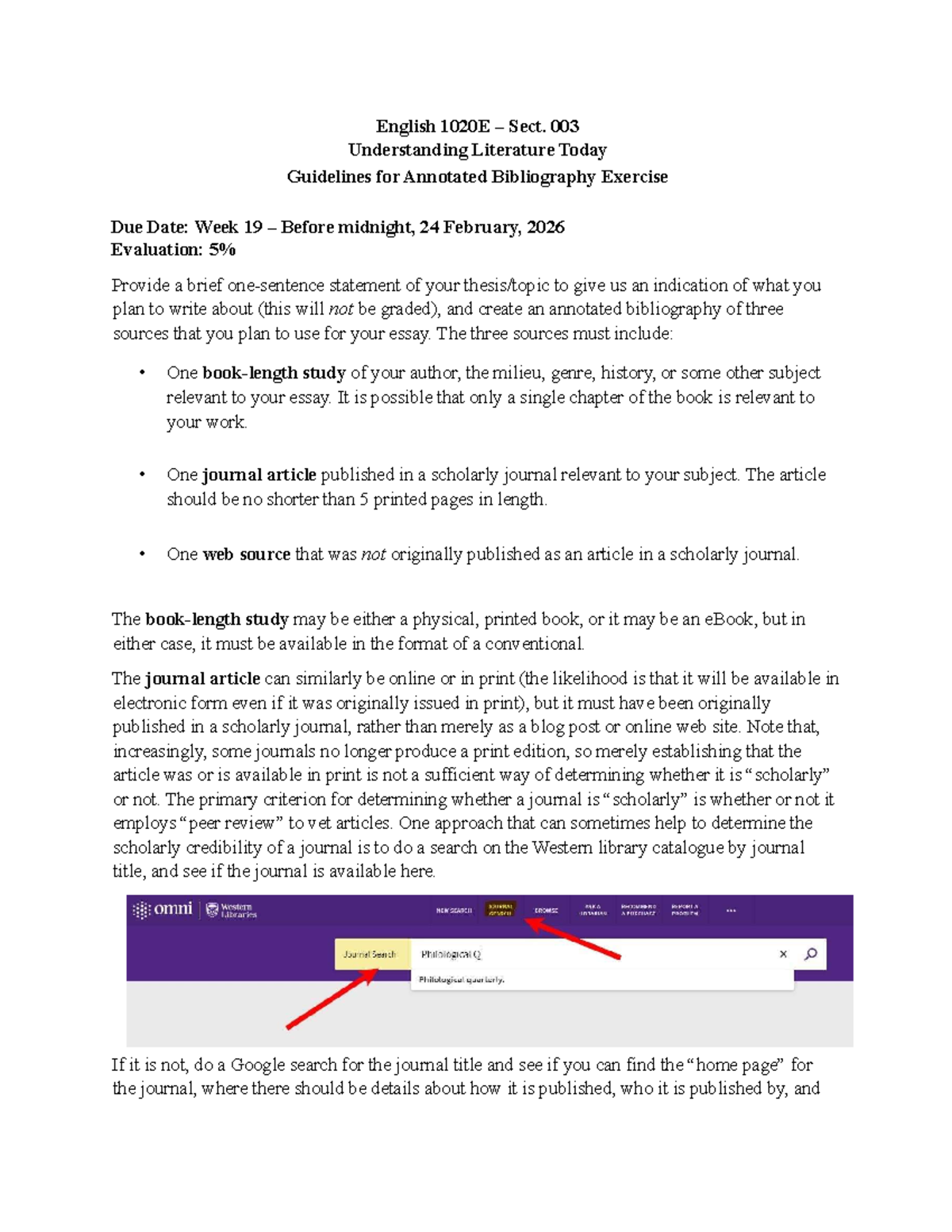 English 1020E Sect. 003 Annotated Bibliography Guidelines for ...