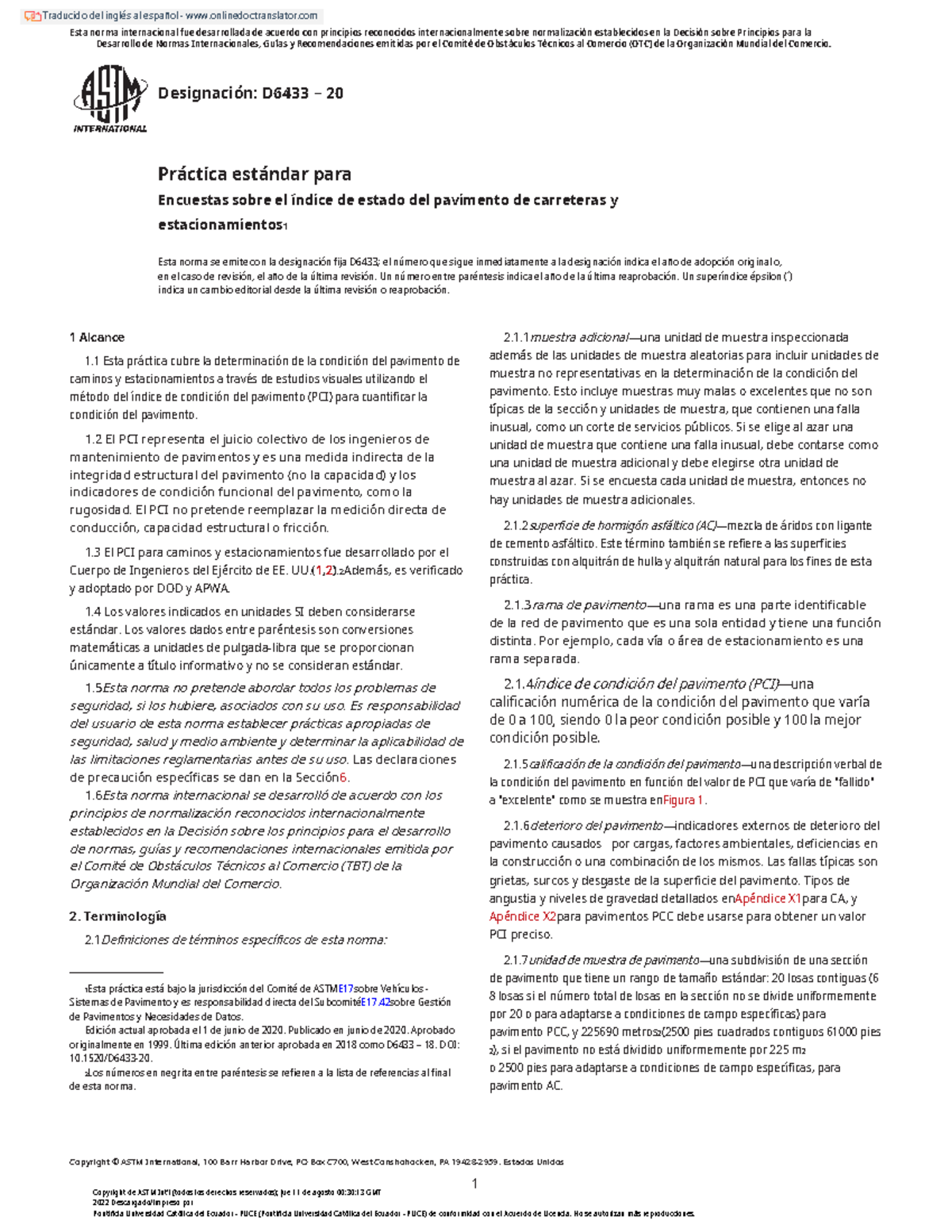 Práctica Estándar D6433 para Encuestas del Índice de Estado del Pavimento - Document Preview