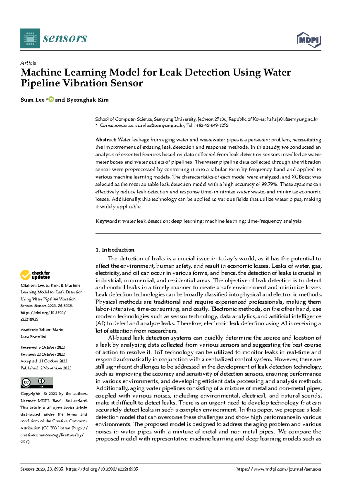 Machine Learning Model for Leak Detection in Water Pipelines (CS 2023 ...