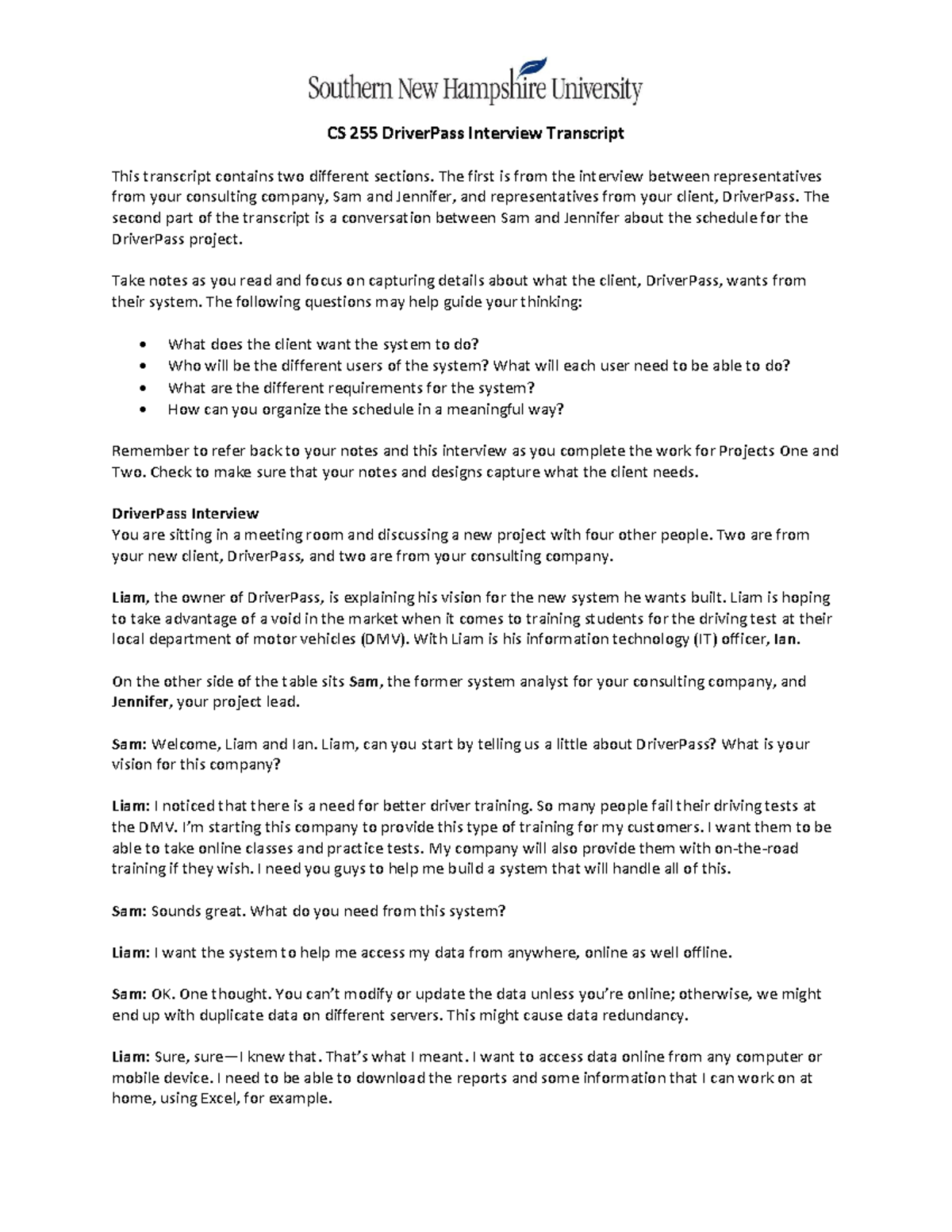 CS 255 DriverPass Project Interview & Schedule Overview - Studocu