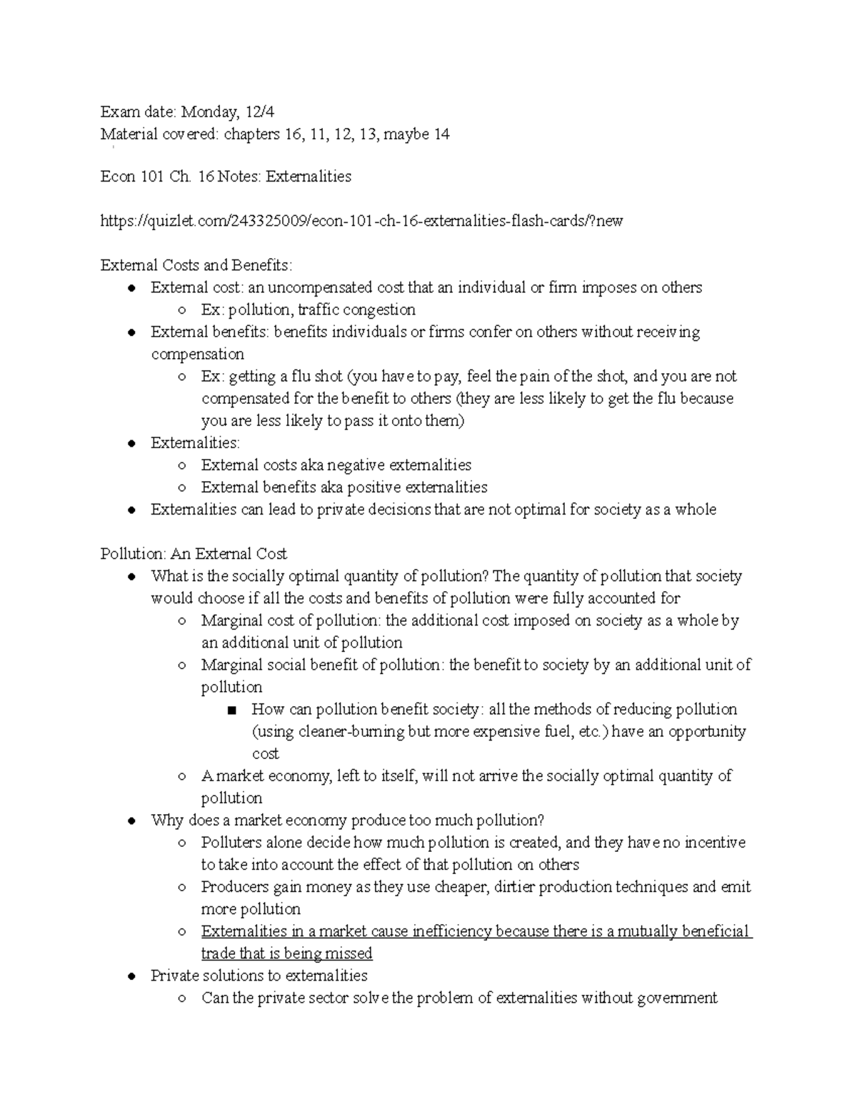 Econ 101 Midterm Exam 3 Study Guide: Externalities & Supply Curve - Studocu