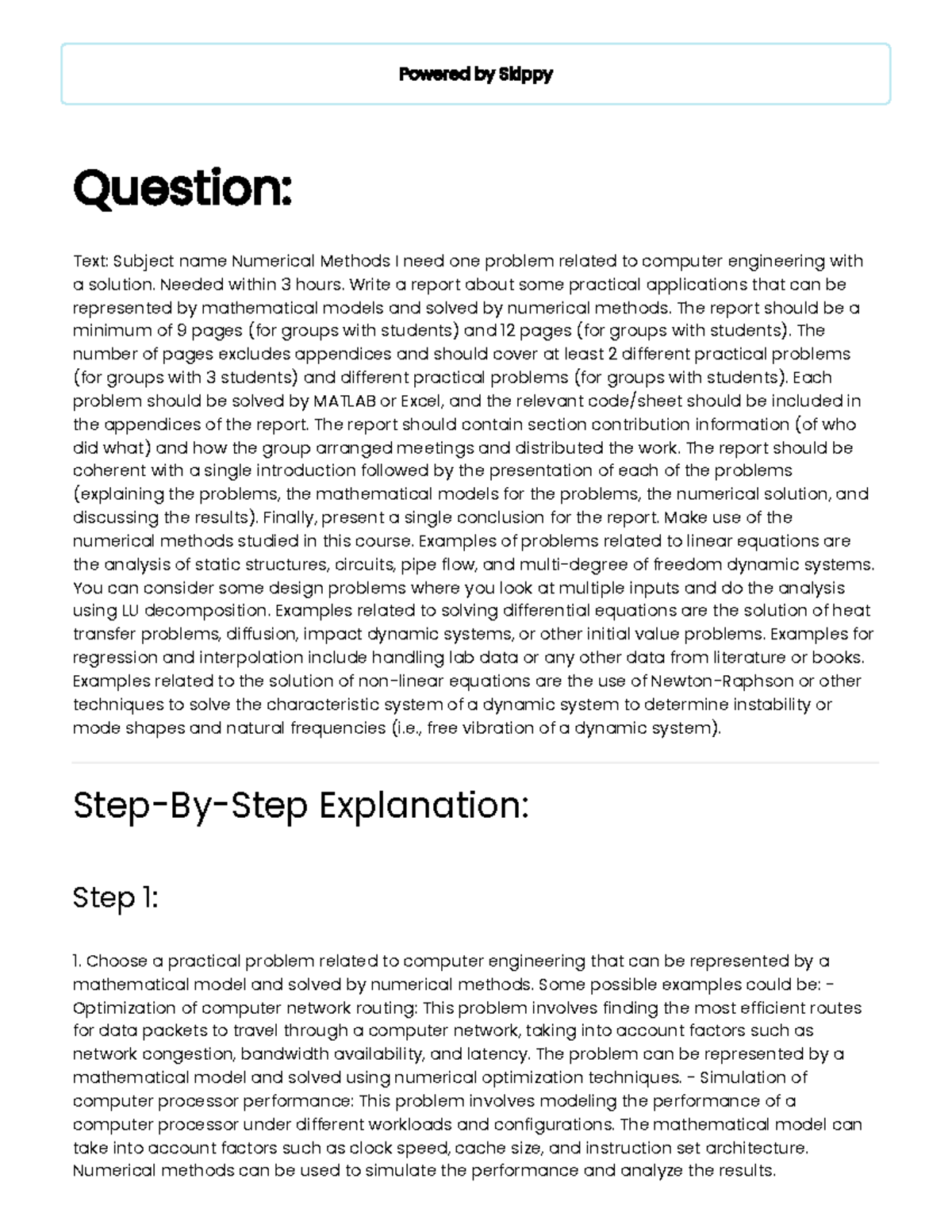 Numerical Methods Report: Practical Problems in Computer Engineering ...