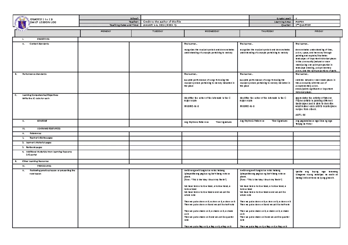 DLL ESP 5 Q2 W7 - fvgfbdfbfdhhrgt - GRADES 1 to 12 DAILY LESSON LOG ...