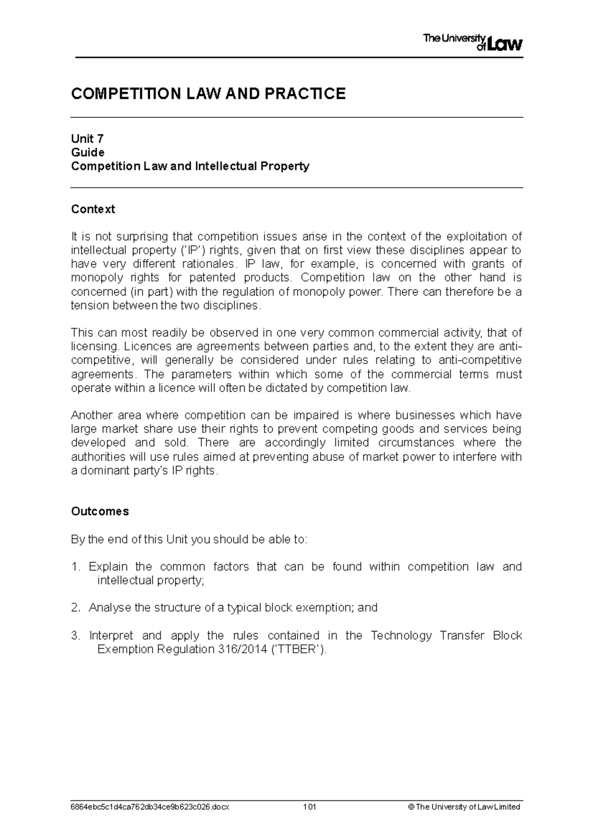 2223 comp ws07 ce01 guide - COMPETITION LAW AND PRACTICE Unit 7 Guide ...