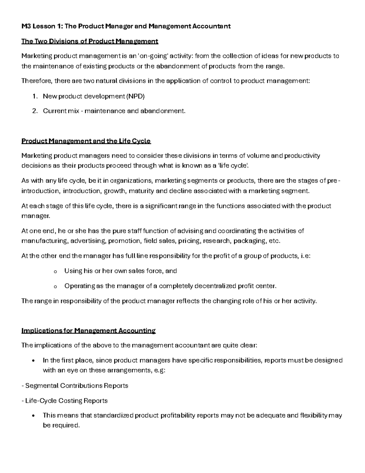 M3 Lesson 1: Product Management and Financial Implications in Marketing ...