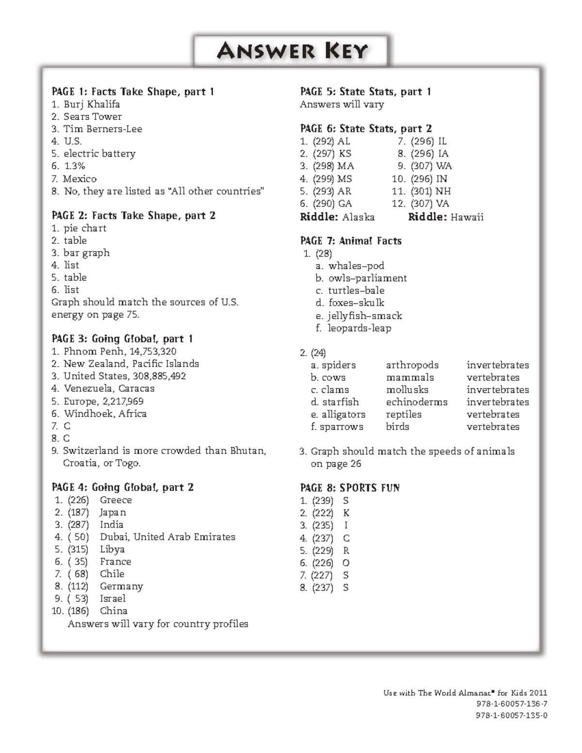 Answer Key for Facts Take Shape & State Stats (Part 1 & 2) - Studocu