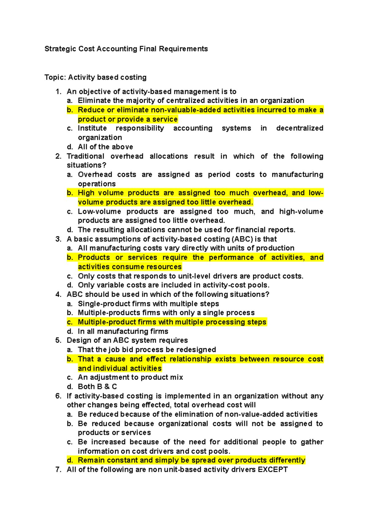Strategic Cost Accounting (ACCT 301) Final Exam Review Notes - Studocu