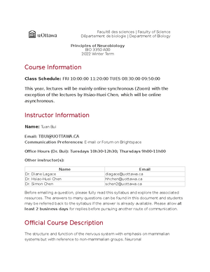 BIO4350 - uOttawa - Principles of Neurobiology - Studocu