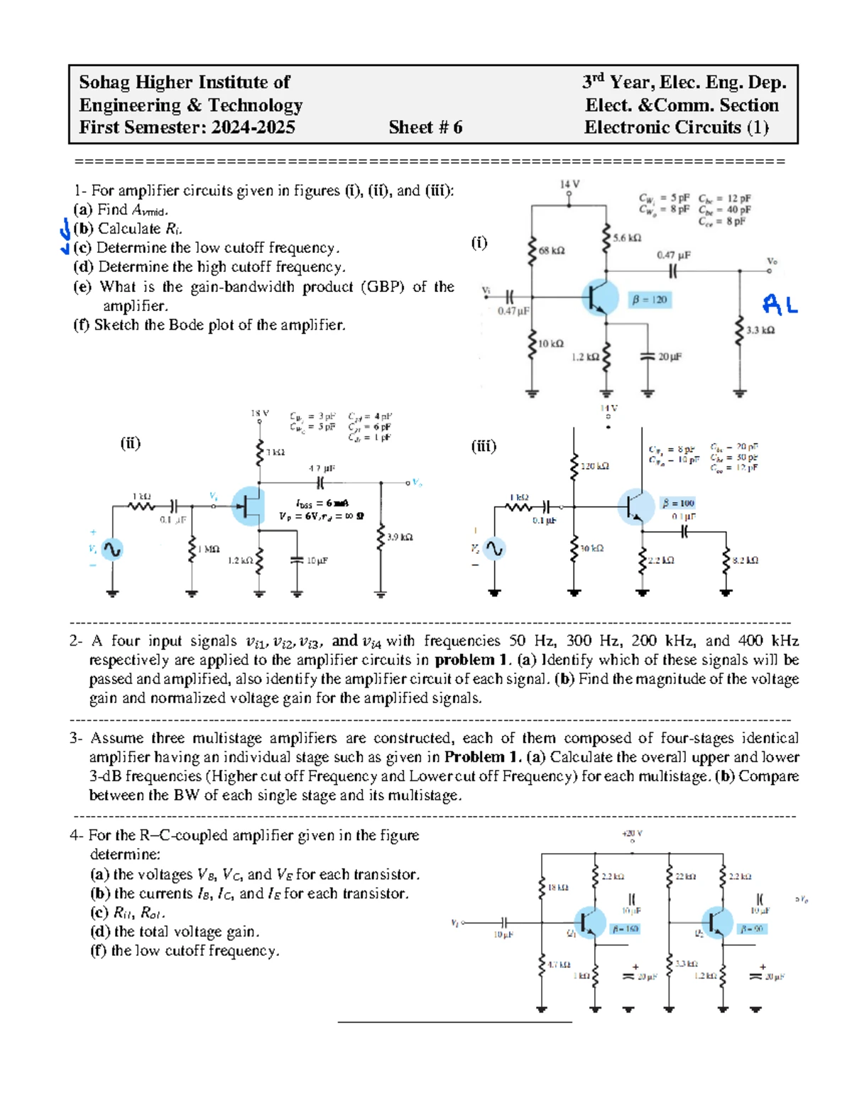 Sheet 9 EE 322 - Electronic Circuits (Final Exam Review) - Studocu