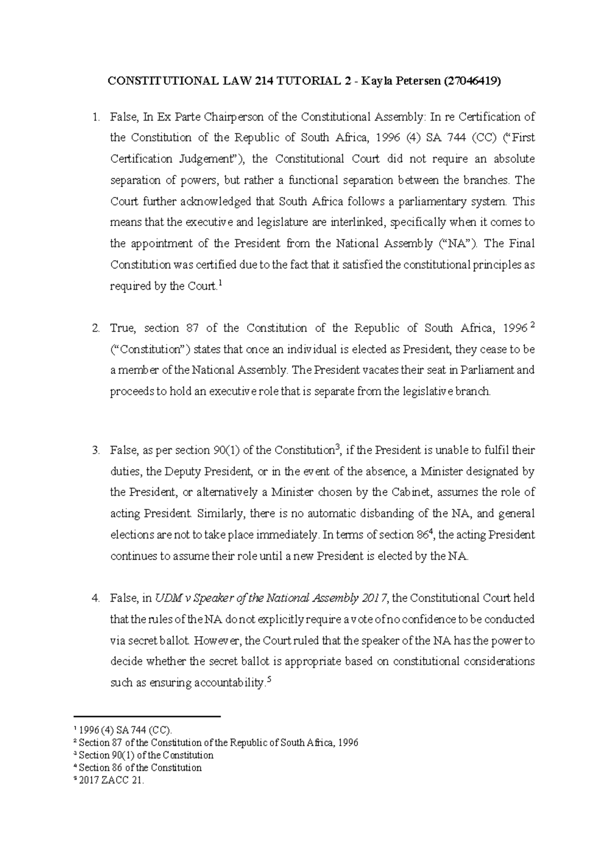 Con Law 214 TUT 2 - Constitutional Law Tutorial Notes - Studocu