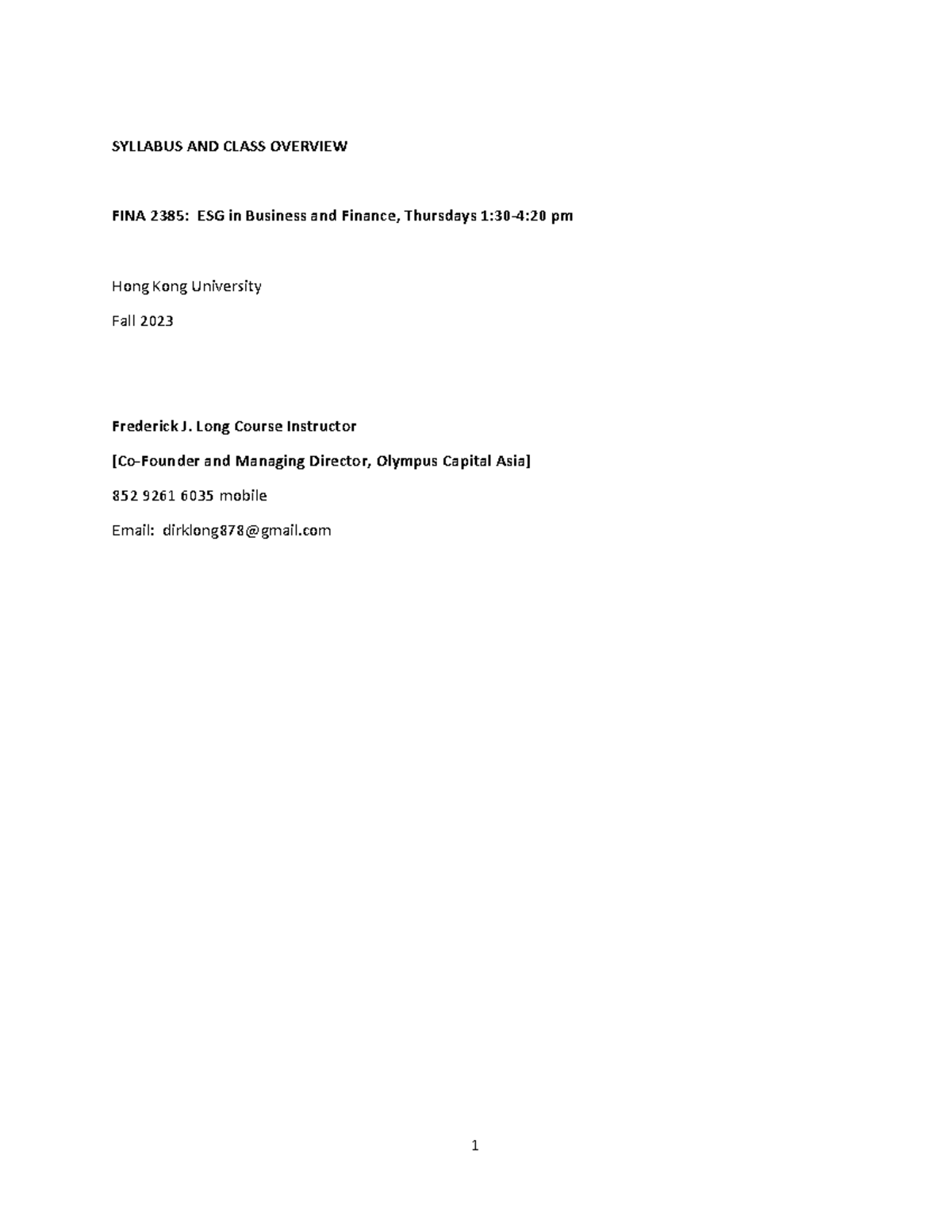 Final Exam: FINA 2385 - ESG in Business and Finance Syllabus 2023 - Studocu