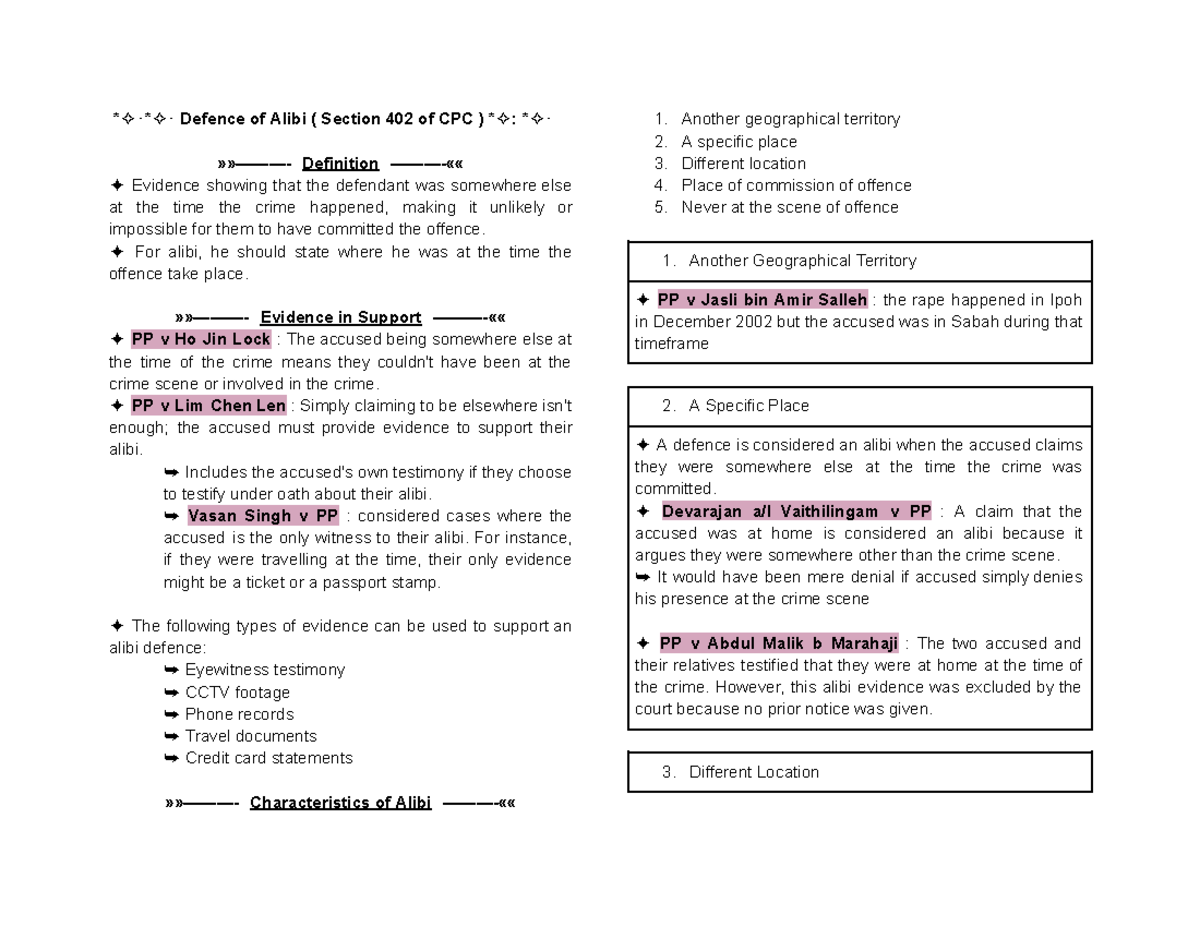 Defence of Alibi Under Section 402 of CPC: Key Evidence and Case Law ...