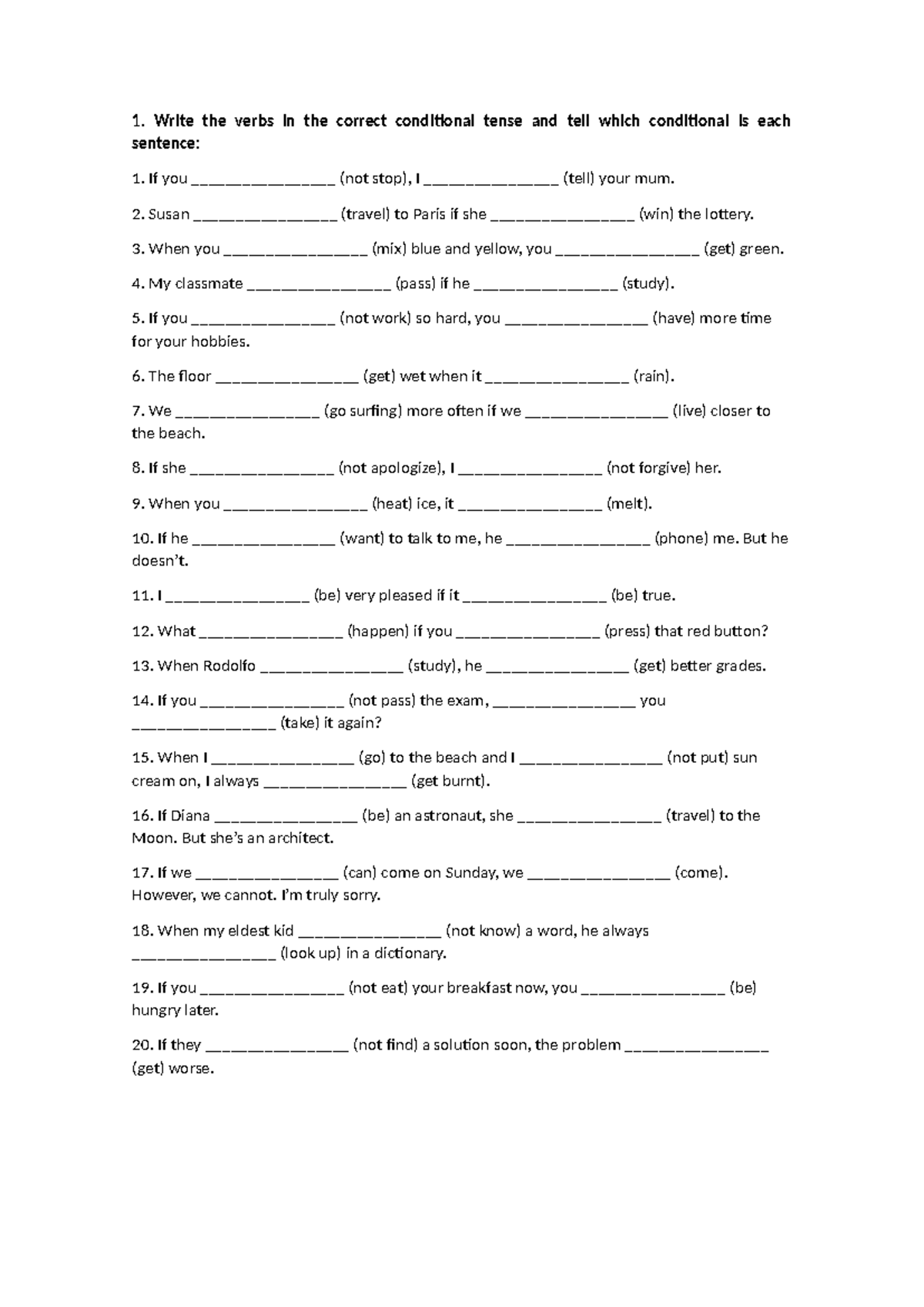 Zero, First, and Second Conditional Examples (ENG 101) - Studocu