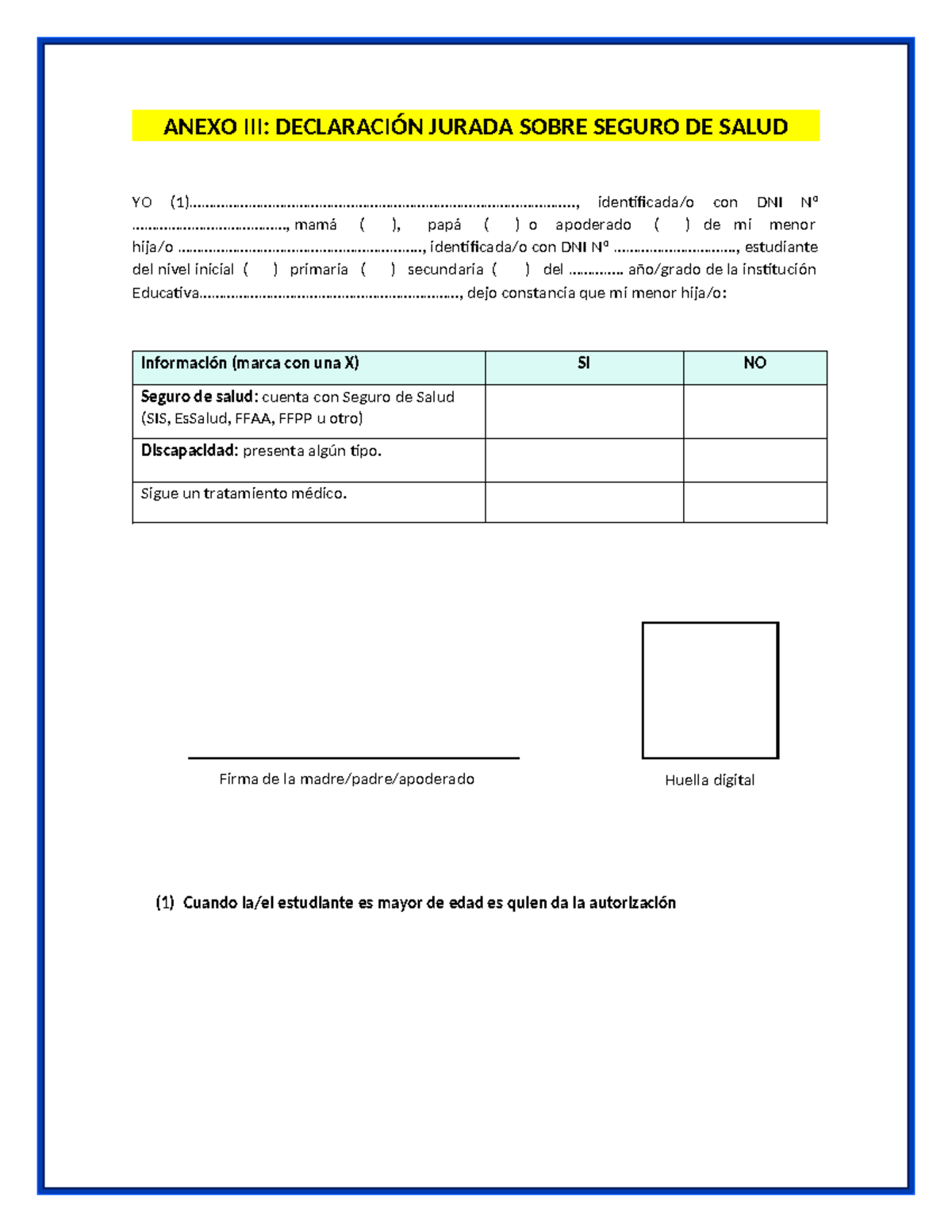 Anexo III Declaracion Jurada Sobre Seguro DE Salud - ANEXO III ...