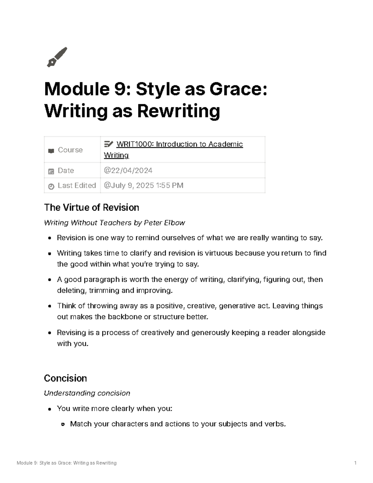 Module 9: Style as Grace - Writing & Revision Techniques - Studocu