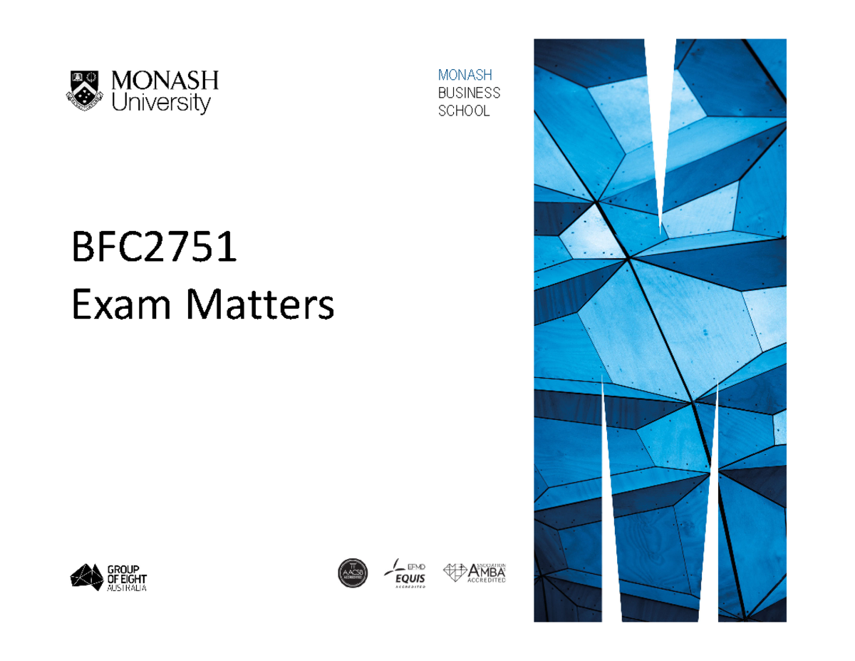 Derivatives Lecture 12 - Exam - MONASH BUSINESS SCHOOL BFC Exam Matters ...