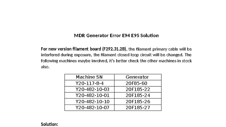 M40 Generator Error E94 E95 Solution for Filament Board F292.31.2B ...