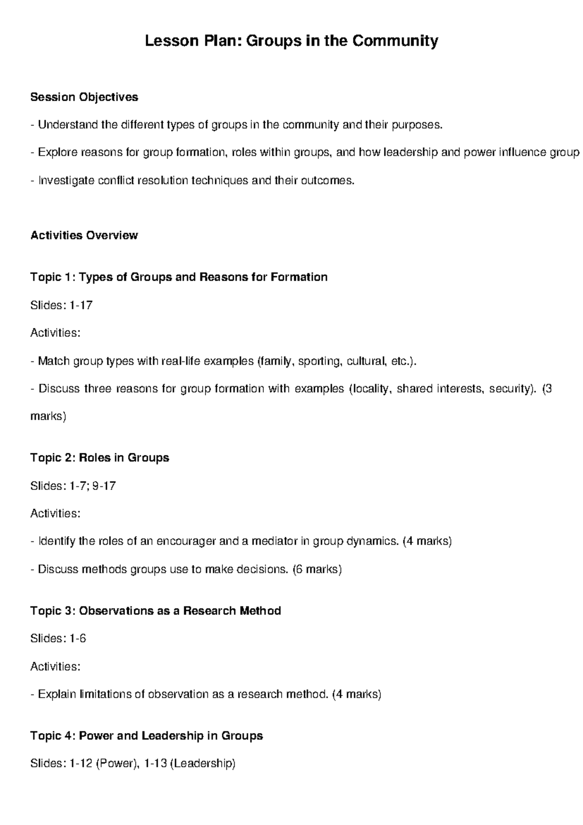 Groups in the Community Lesson Plan: Objectives & Activities - Studocu