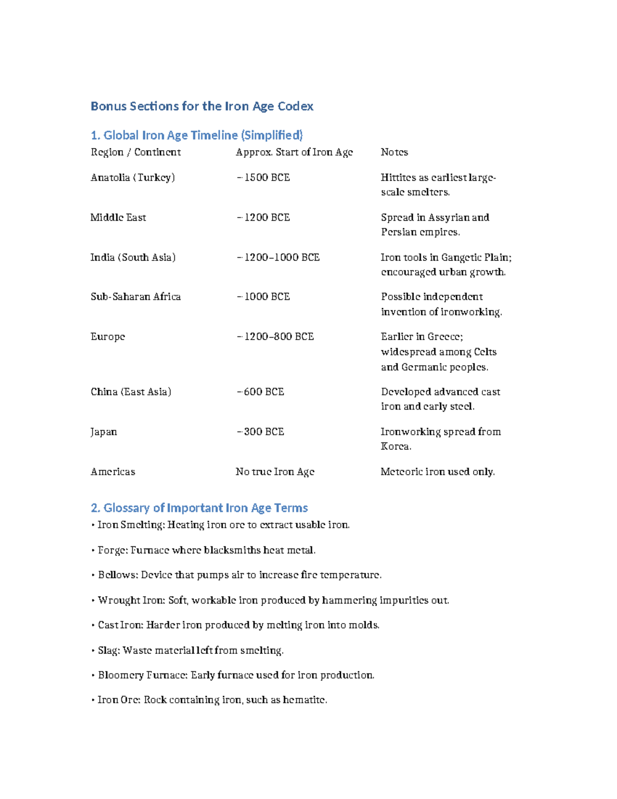 Iron Age Bonus Sections: Global Timeline & Key Terms - Studocu