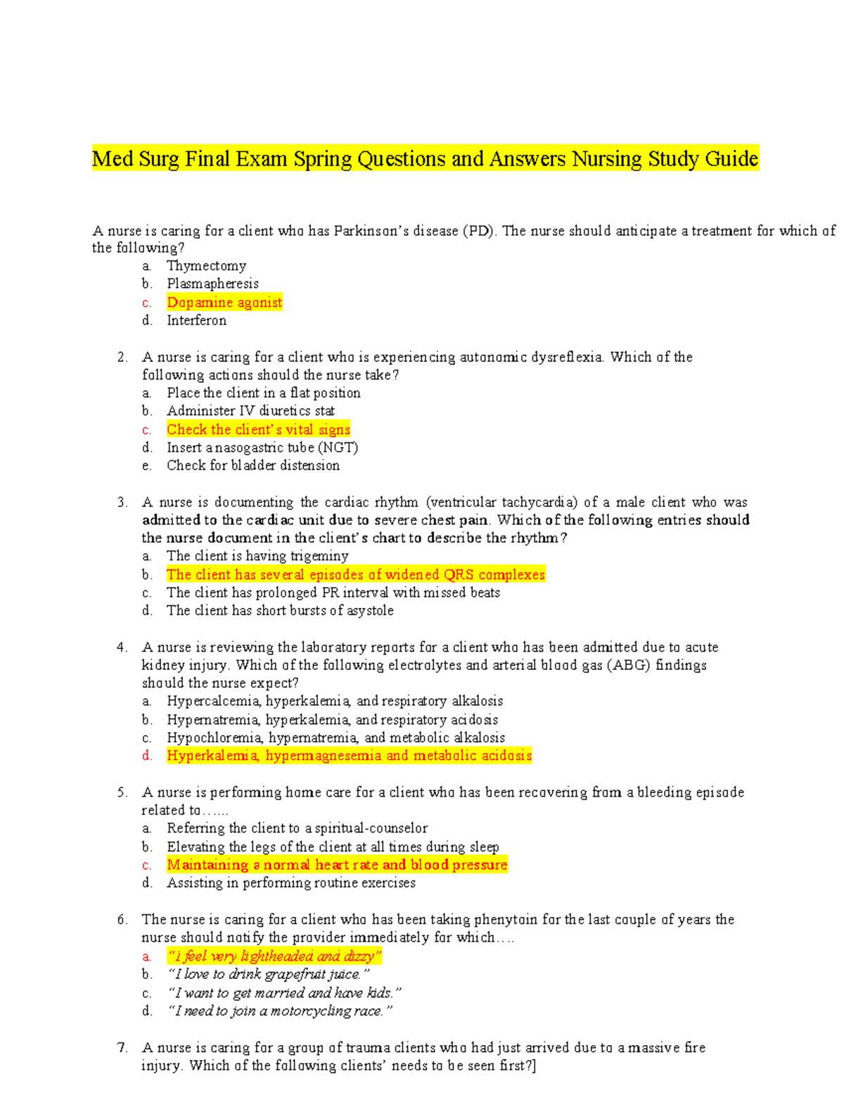 Medsurg 2 Final Exam Study Guide: Key Questions & Answers - Studocu