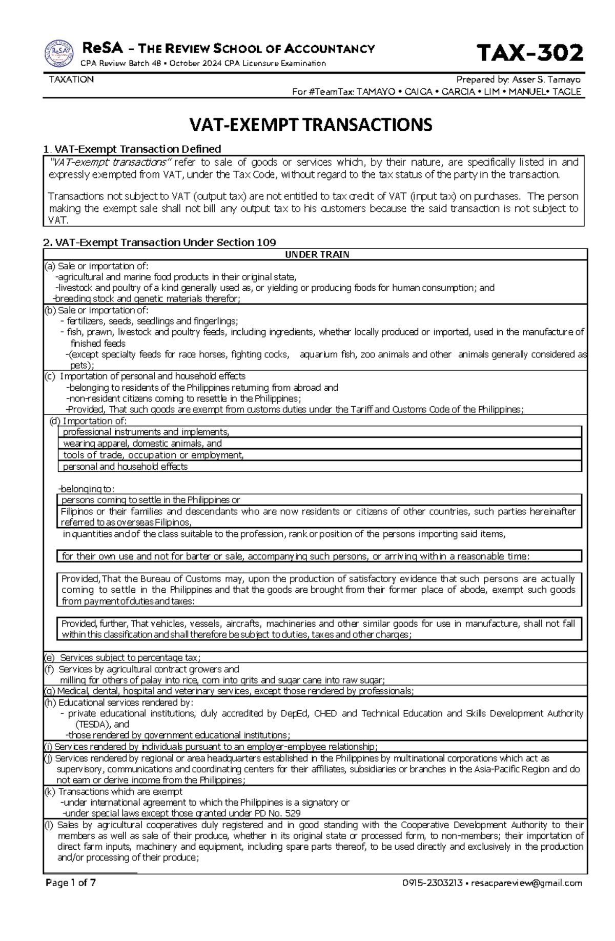 TAX-302, 303, 304: VAT-Exempt Transactions, Input Taxes & Compliance ...