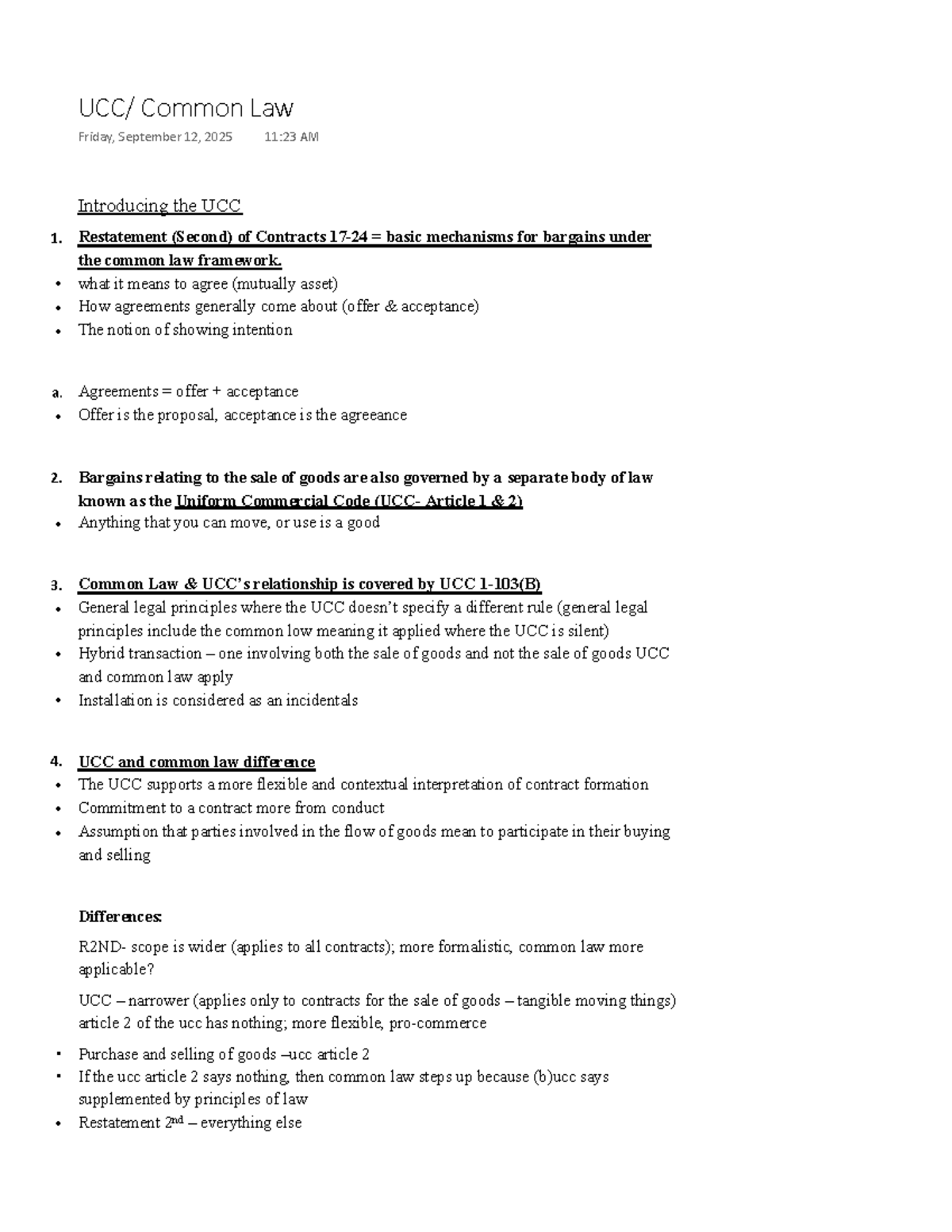 UCC & Common Law: Contract Formation & Legal Principles Analysis - Studocu