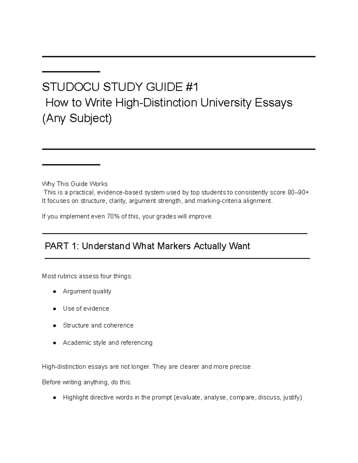 STUDOCU STUDY GUIDE: Mastering University Essay Writing Techniques ...
