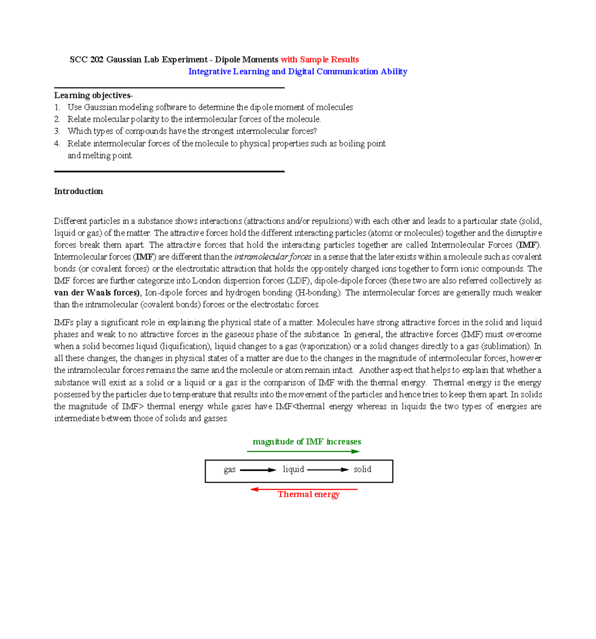 SCC 202 Gaussian Lab: Molecular Dipole Moments and Sample Results - Studocu