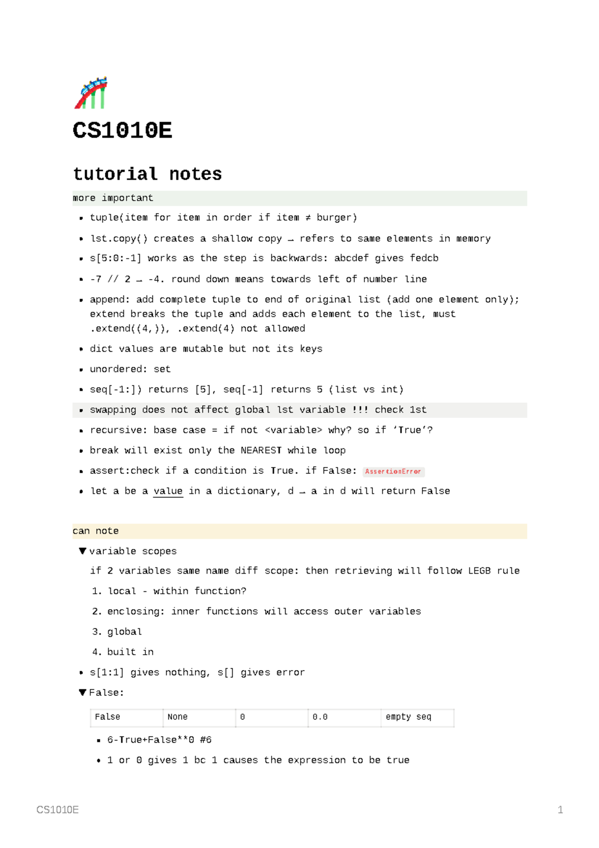 CS1010E Final Exam Tutorial Notes - Document Preview
