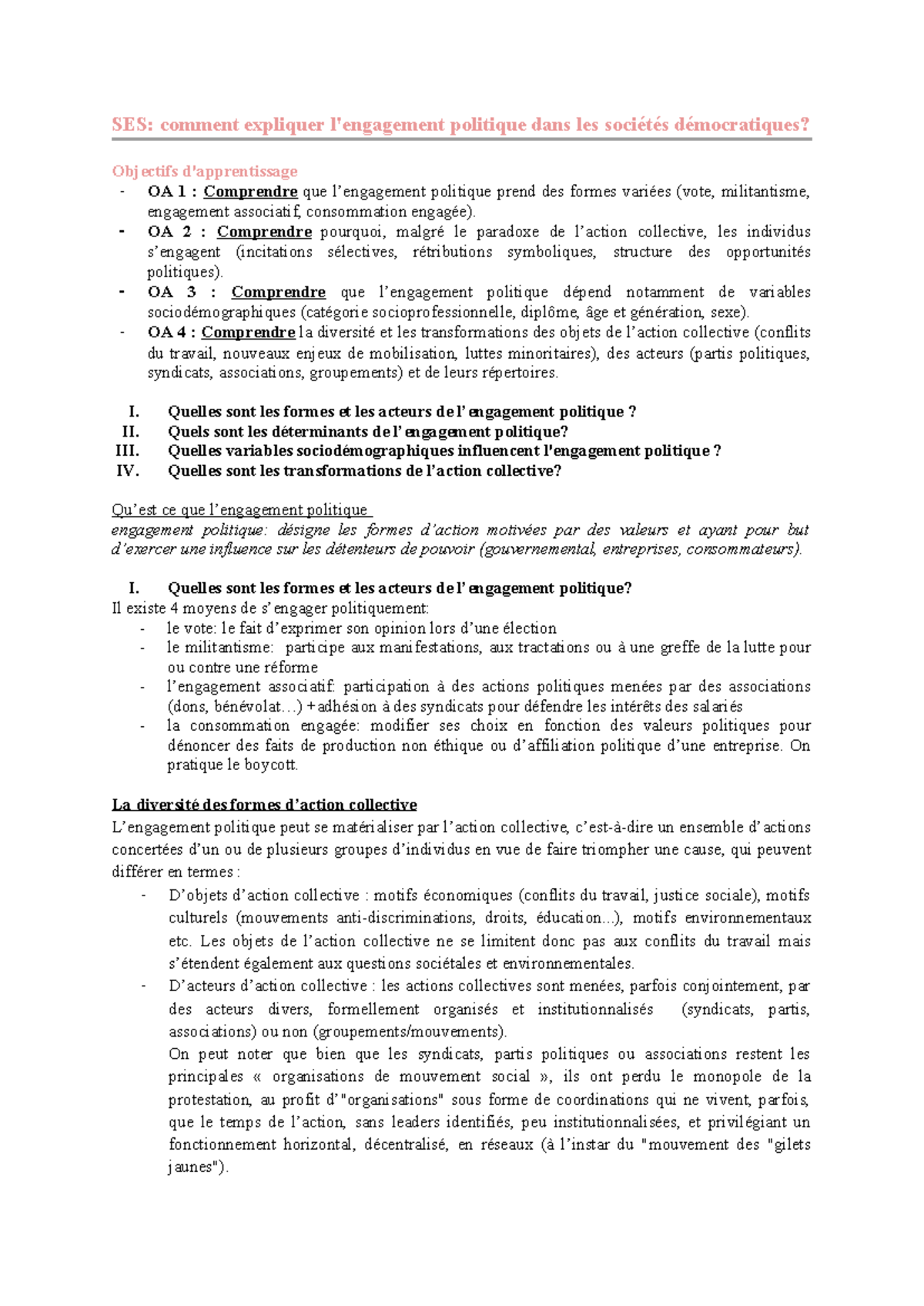 SES: Engagement Politique et ses Déterminants dans les Sociétés ...