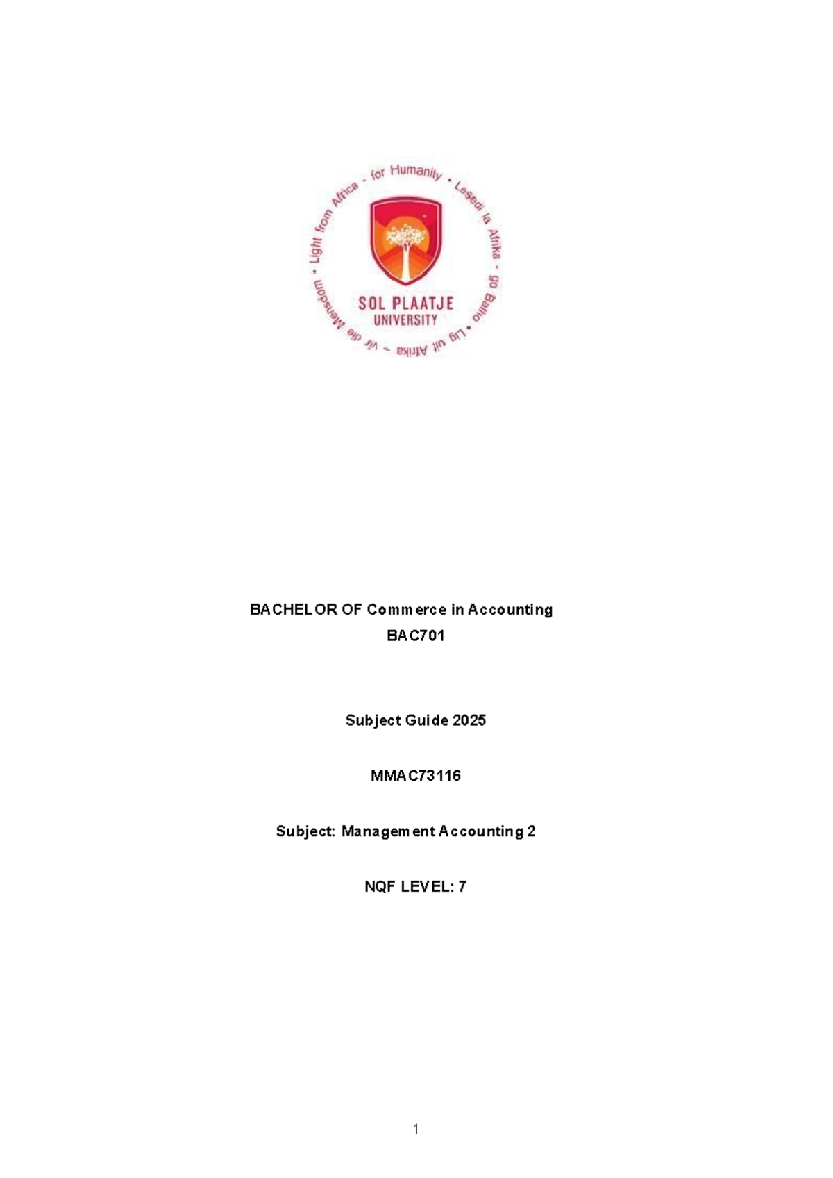 MMAC73116 Management Accounting 2 Study Guide 2025 - Studocu