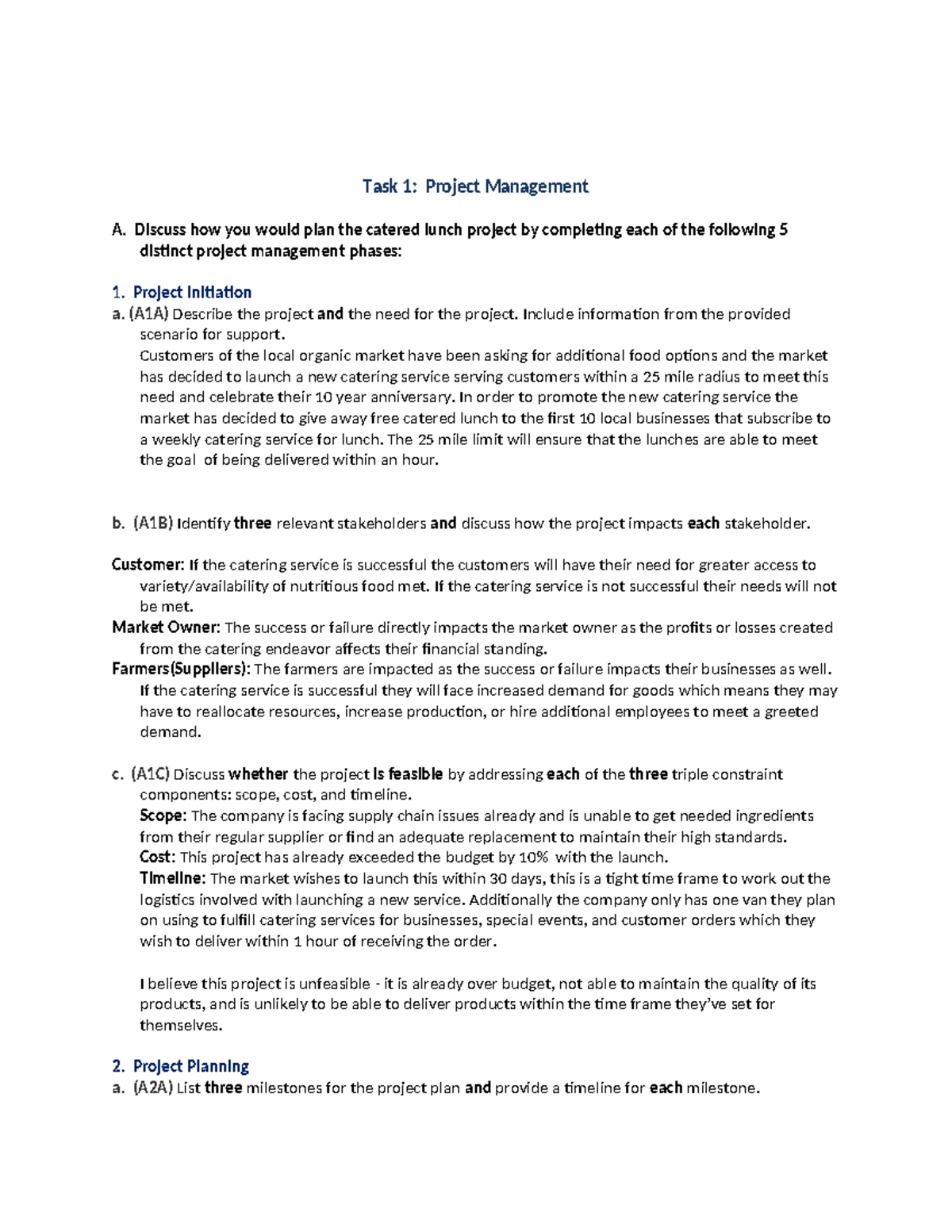 D079 - Task 1 - D079 - Task 1 - Task 1: Project Management A. Discuss ...