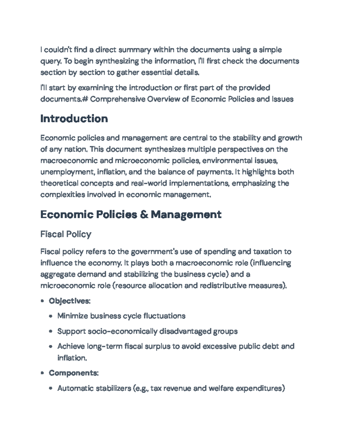 Comprehensive Overview of Economic Policies & Key Issues (ECO101) - I ...