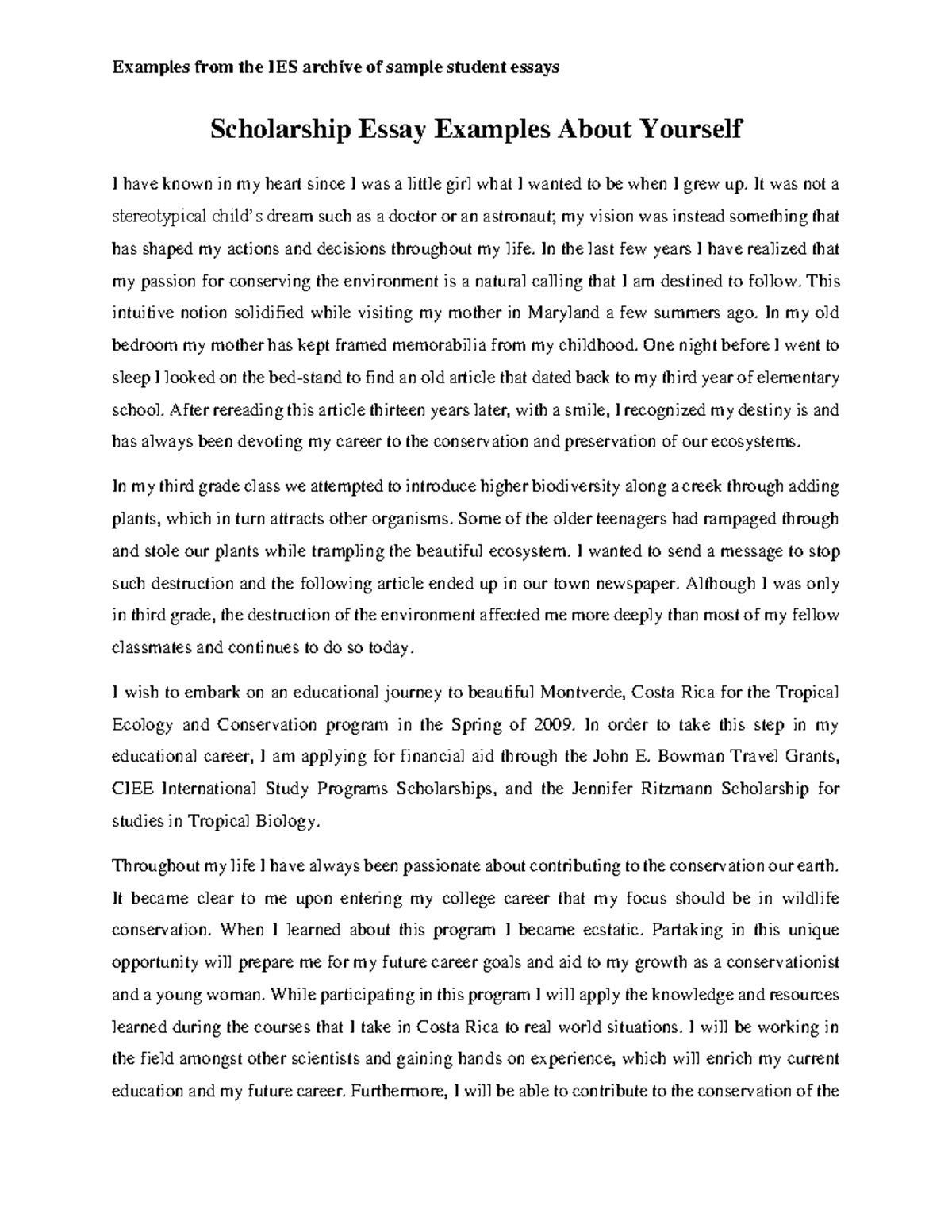 Scholarship Essay Examples for Environmental Conservation Study - Studocu