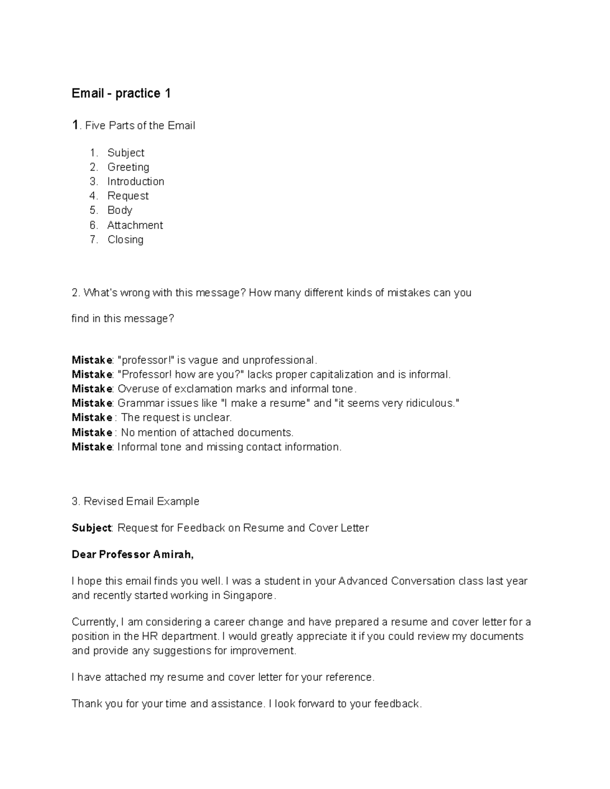 Email practice 1: common mistakes and revised examples in English - Studocu