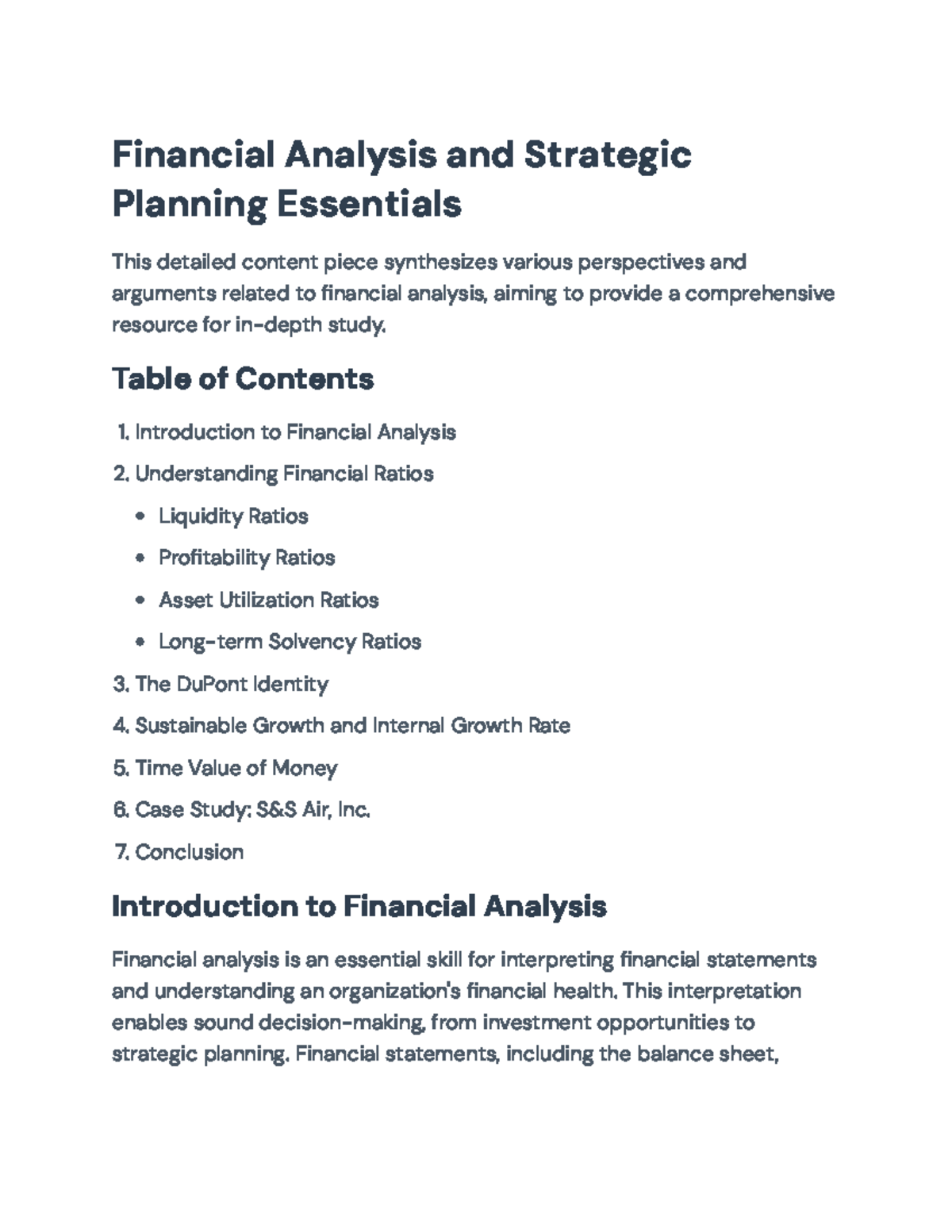 Financial Analysis & Strategic Planning: Key Concepts & Case Study (FIN ...