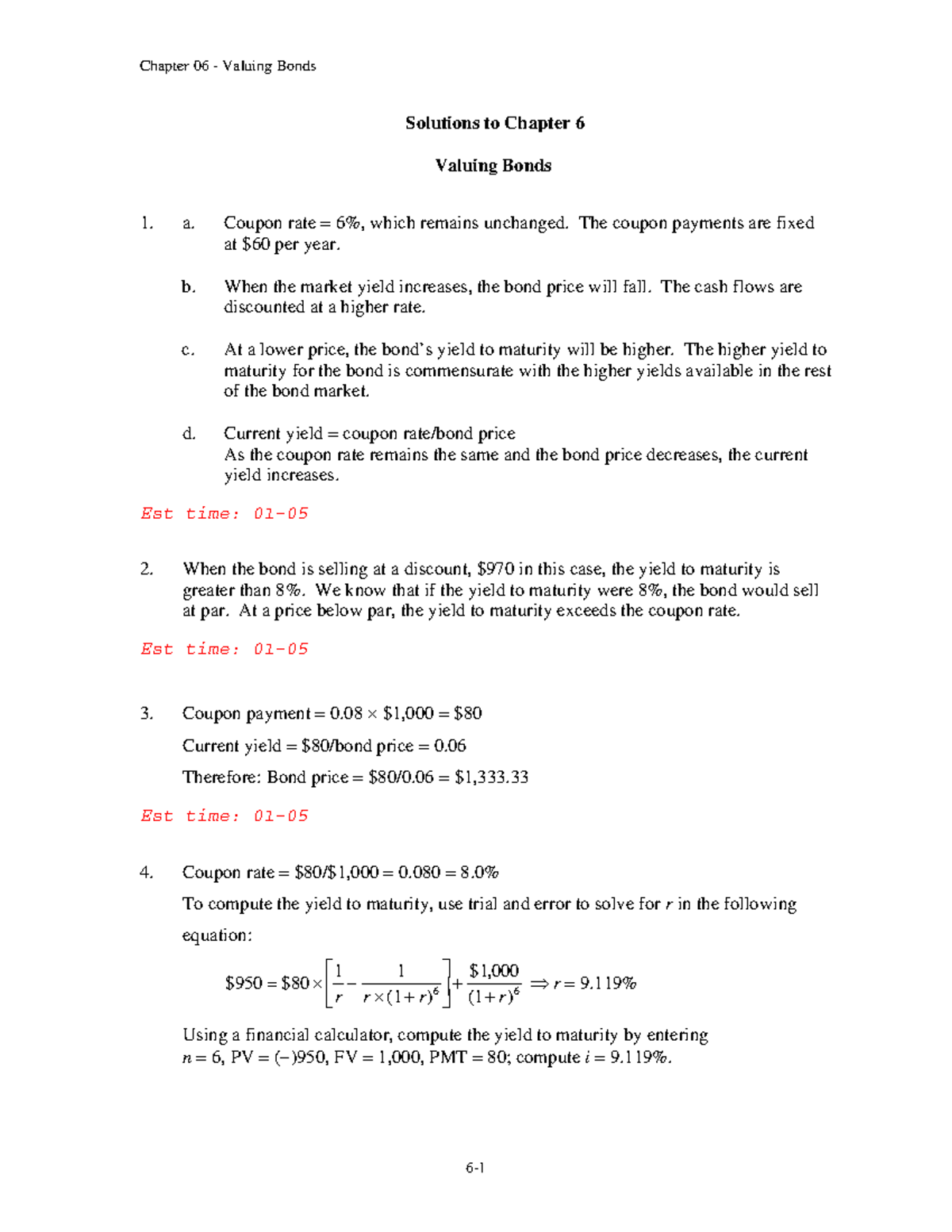 Bonds Valuation Training II: Exercises and Solutions from Chapter 6 ...