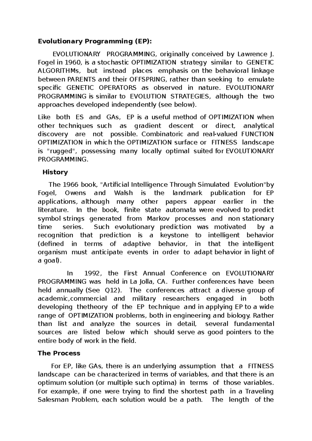 Evolutionary Programming (EP): A Stochastic Optimization Strategy - Studocu