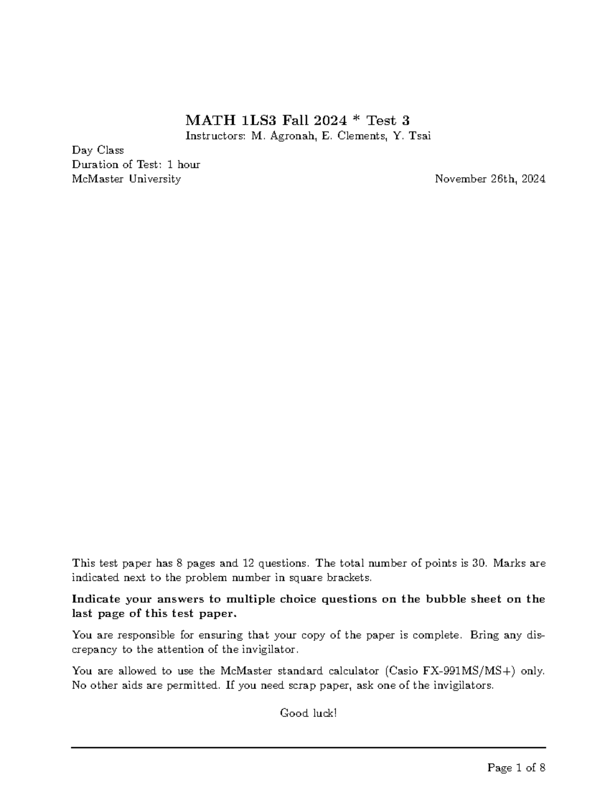 MATH 1LS3 Fall 2024 - Test 3 Study Notes and Key Concepts - Studocu