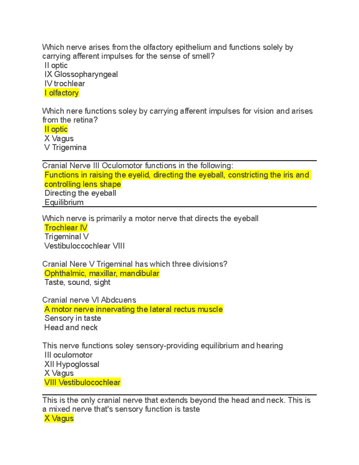 Cranial Nerve Exam Notes - DDGTGTHTYRT - Studocu