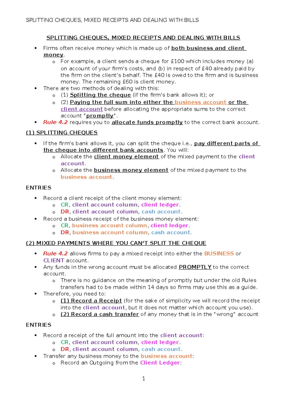 SPLITTING CHEQUES & MIXED RECEIPTS: A Guide to Managing Bills - Studocu