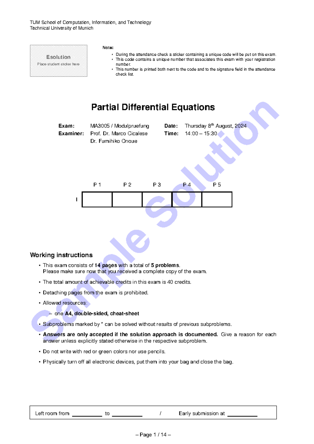 MA3005 Final exam solutions for partial differential equations - Studocu
