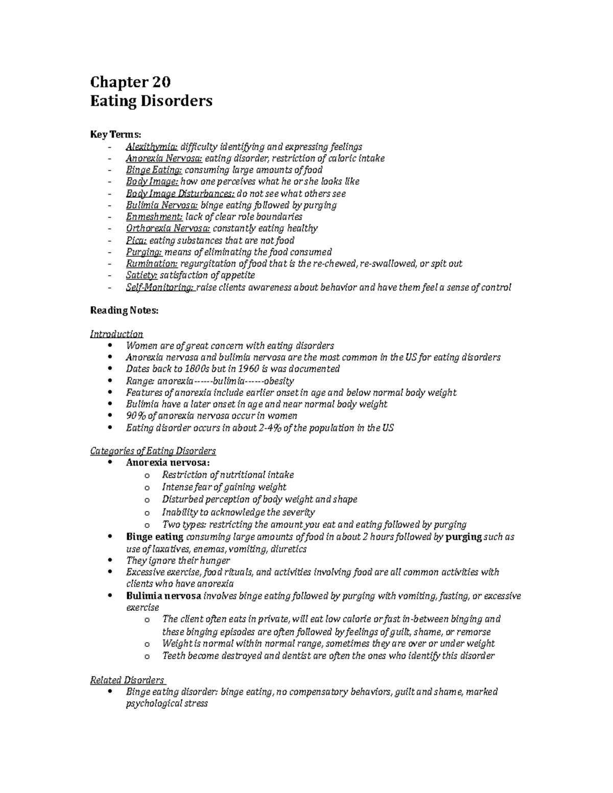 Chapter 20: Understanding Eating Disorders and Their Impact - Studocu