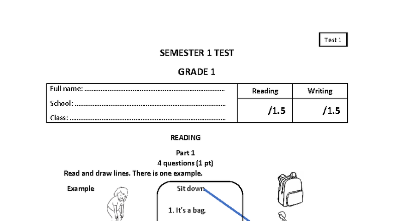 Reading and Writing 1 - Test 1 Semester 1 Exam - Studocu
