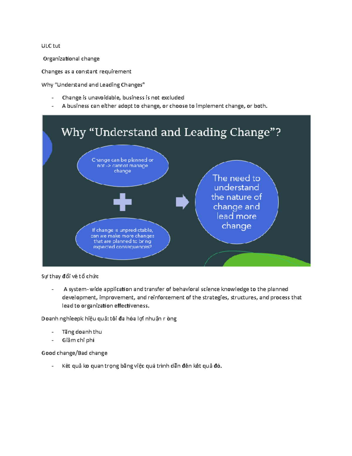 ULC tut - TuT Note - ULC tut Organizational change Changes as a ...
