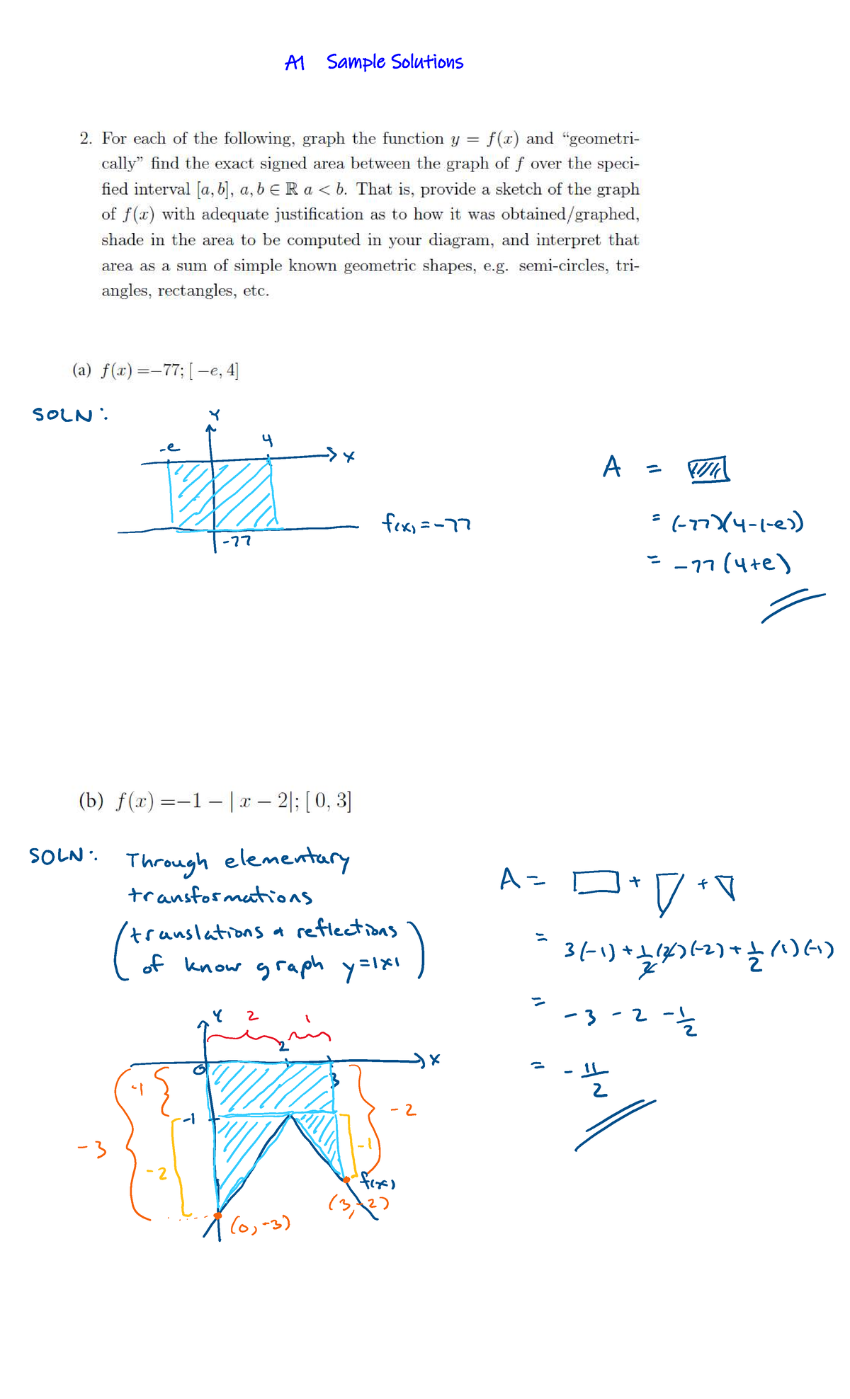 A1 Math Solutions: Graphing Functions & Signed Area Calculations - Studocu