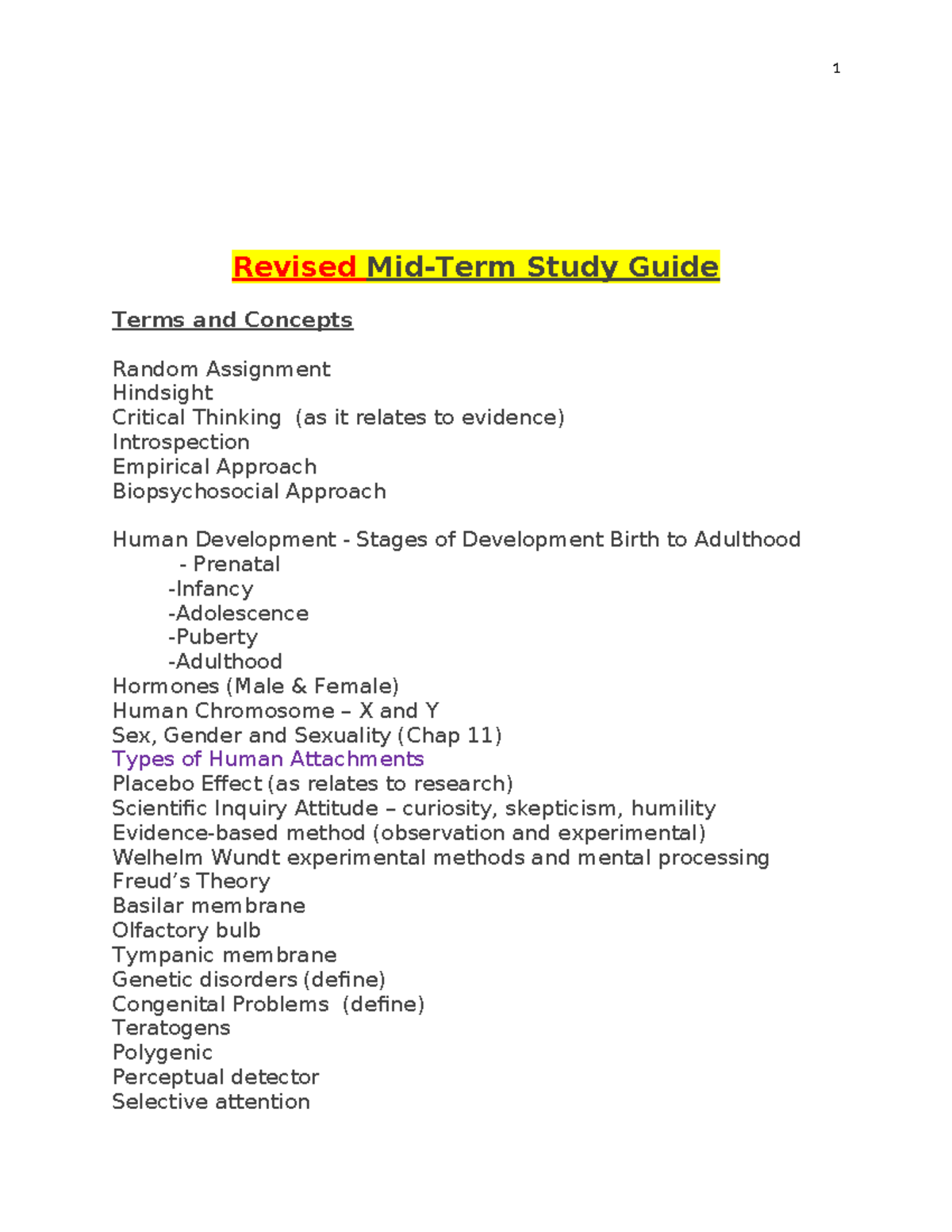 Comprehensive Mid-Term Study Guide for PSY101 - Studocu